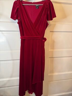 DKNY Red Velvet Wrap Dress Gothic Witchy Midi Dress L